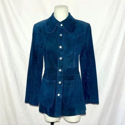 Chaqueta de gamuza azul marino genuina años 60 Deadstock chaqueta a medida Peter Pan Foto 1 de 4