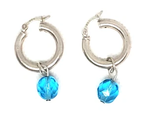 Vtg Sterling Silver Blue Dangle Drop Beaded Hoop Earrings Lot 7/10 - Imagen 1 de 3