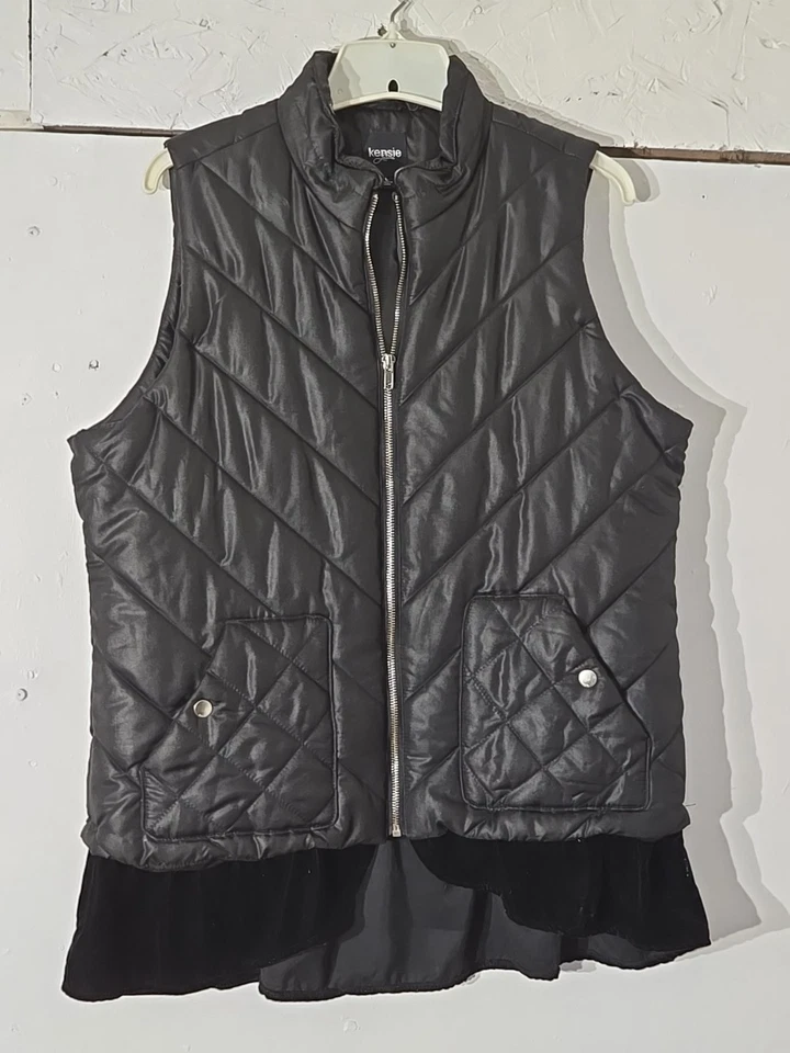 Chaleco Kensie Acolchado Terciopelo Volantes Puffer Cremallera Balletcore Negro Para Mujer Grande Foto 1 de 4
