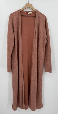 Free People Beach Sweater Womens Medium Orange Pink Long Duster Cardigan Open - Image 1 of 4