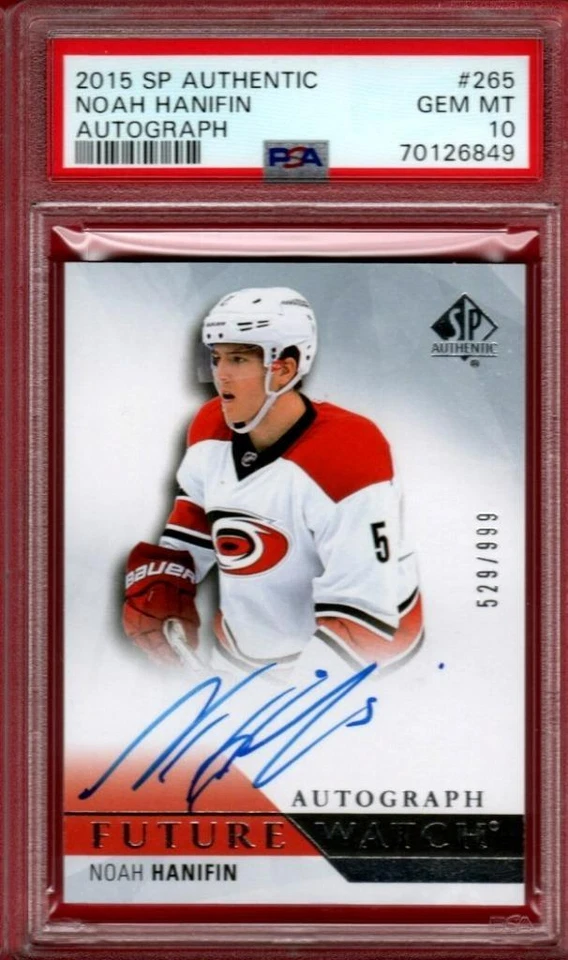 2015-16 SP AUTHENTIC NOAH HANIFIN FUTURE WATCH AUTO #265 PSA 10 ROOKIE POP=2 GC - Image 1 of 1