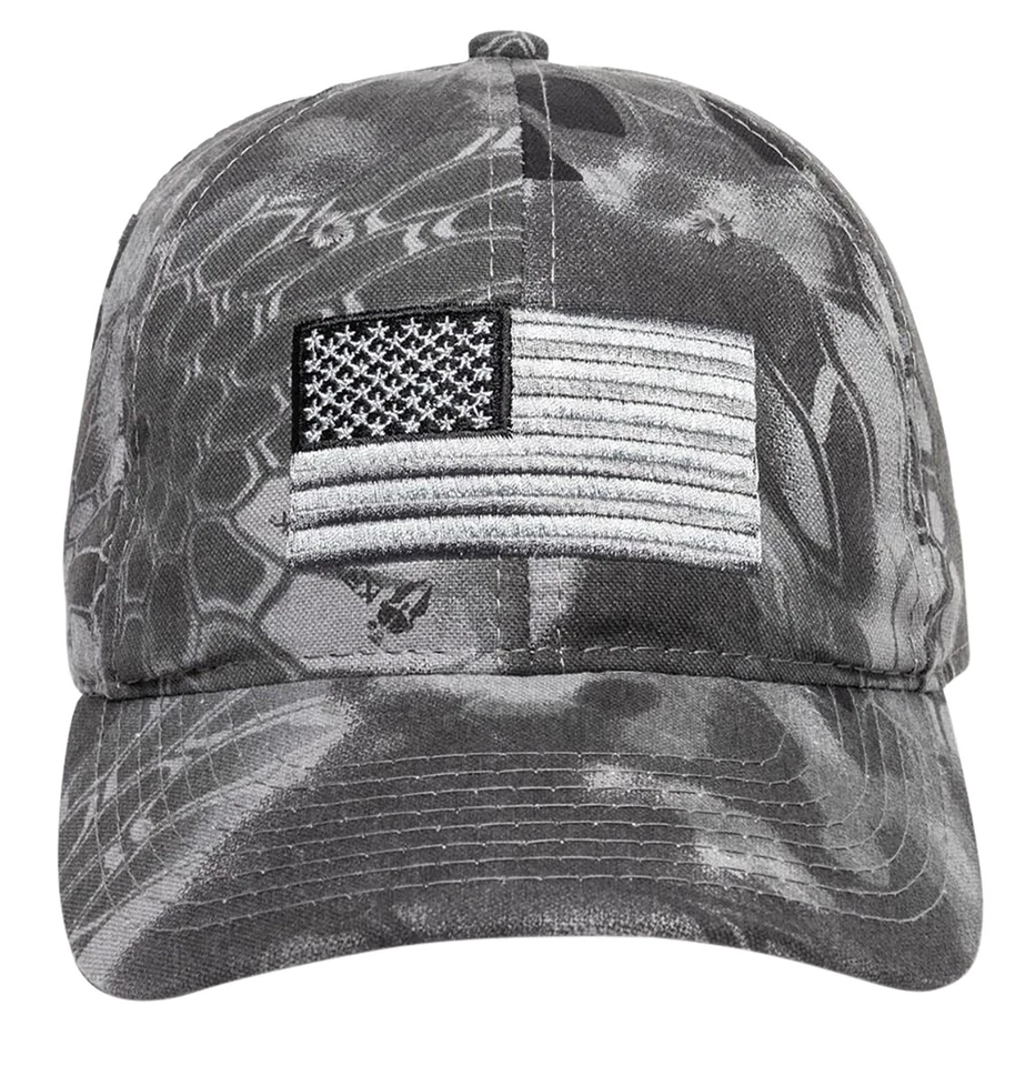 Kryptek USA American Flag 3d Logo Grey RAID Camo Adjustable Curved Bill Hat Cap
