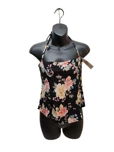 Becca Tankini Swim Top Women's Small Halter Swimsuit Peach Floral Beach Bra - Picture 1 of 8