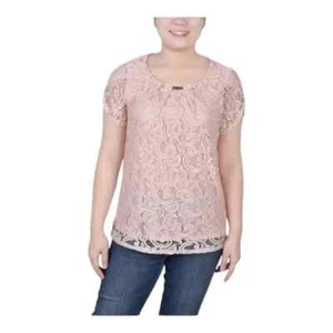 NY Collection Women's Size 1X Floral Lace Petal Sleeve Top - Picture 1 of 15