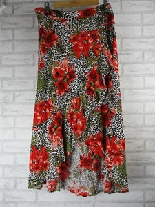 Rockmans womens maxi skirt 14 black white red green floral leopard print - Picture 1 of 9