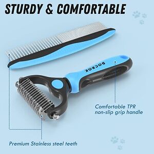 Dog Grooming Brush and Metal Comb, Undercoat Rake for Dogs Grooming Supplies Dem