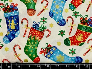 Tina Scrap Stocking Metallic Gold Candy Cane Christmas Gifts Holly FABRIC 9"x21" - Picture 1 of 1