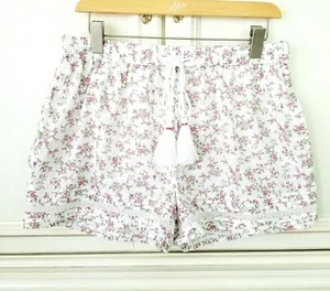 Rachel Ashwell Pink Roses Pintuck Crochet Trim Tassel Sleep Shorts Pockets M - Picture 1 of 6