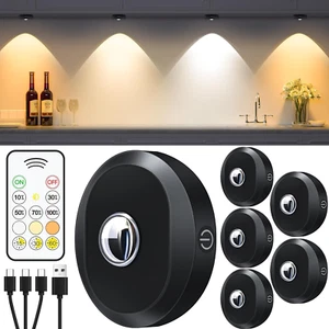 Puck Lights with Remote Control, Rechargeable Under Cabinet Lights, 1200mAh Batt - Picture 1 of 6