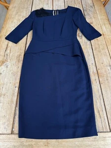 Immaculate ROLAND MOURET Navy Blue Black Lace Inset Formal Fitted Crepe DRESS 10 - Picture 1 of 10