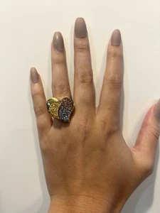 Stunning Heart Shaped Multicolored Genuine Drusy Stainless Steel Ring Size 5.5 - Picture 1 of 3