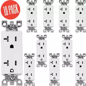 Outlet Decora Duplex Receptacle 20 Amp 125 Volt Tamper Resistant White, 10PACK - Picture 1 of 2