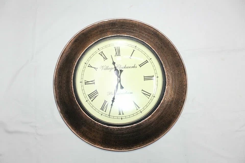 Shield clock wall steel dhal hanging engraved handmade reddish brown color C629 Cover