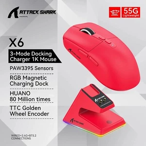 Attack Shark X6 PAW3395 Bluetooth Mouse Tri-Mode RGB Touch Magnetic Charging - Picture 1 of 9