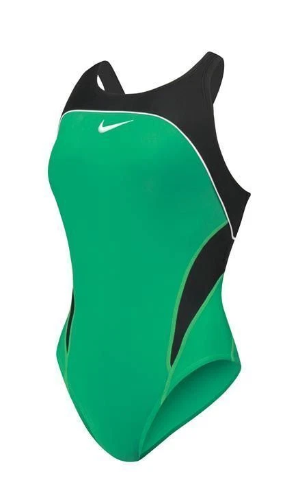 NIKE Team Color Block Power Back Green Black Bathing 1pc Swim Suit Girls 5 8 10 - Image 1 of 1
