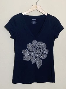 Express Y2K Top Sequin Rose Black Dark Fairy Grunge Punk Goth Bling Womens Sz M - Picture 1 of 7