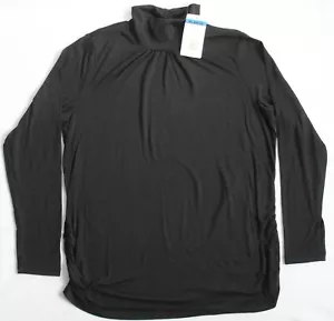 Three Seasons Maternity Womens XL Long Sleeve Mock T-Shirt Side Ruche Top Black - Picture 1 of 4