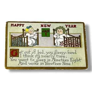 Postal Feliz Año Nuevo Sal de la Cama Repujado c1909 Tarjeta Trasera Dividida C776 - Imagen 1 de 2