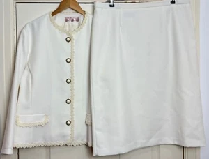 Ivory skirt suit + jacket pearl buttons lace trim size 18 lined by butteknit GC - Picture 1 of 10