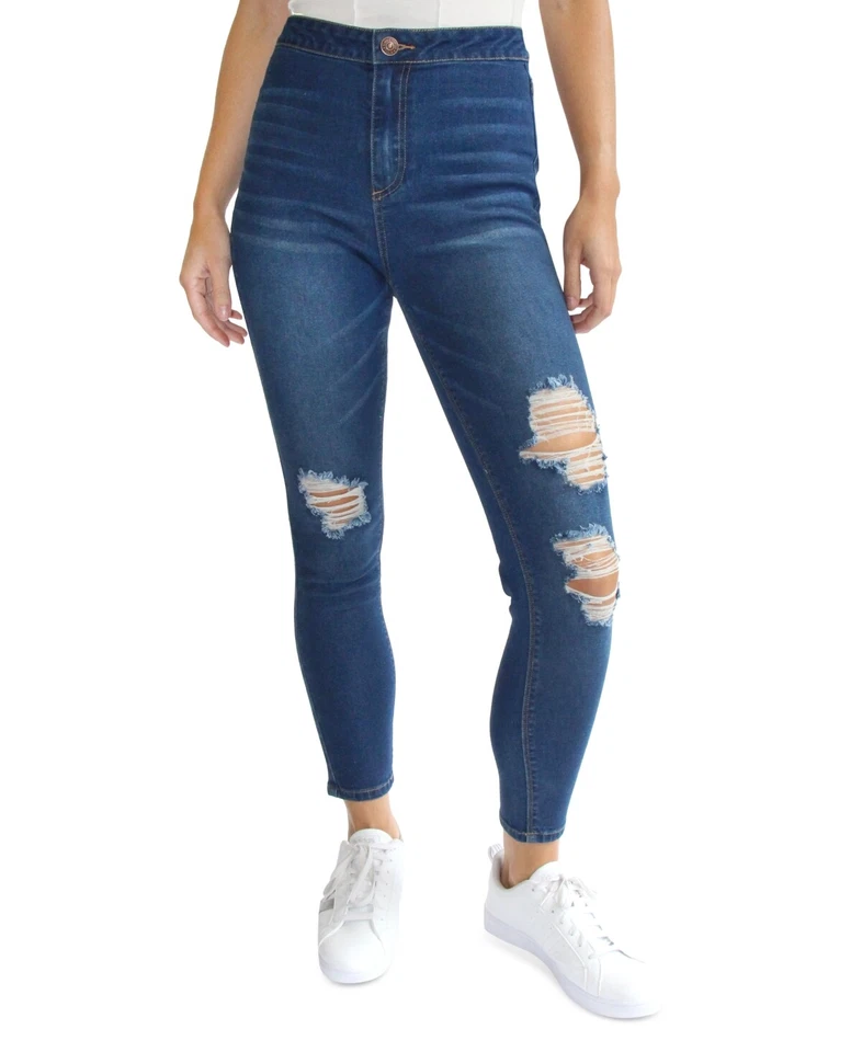 Precio de venta sugerido por el fabricante $39 Jeggings rasgados de tiro alto casi famosos azules talla 7 nuevos sin etiquetas Foto 1 de 1