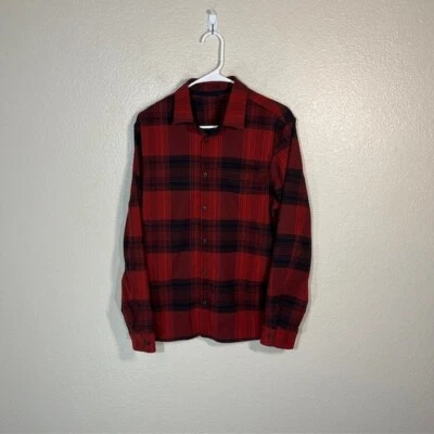 Lululemon Masons Peak Flannel Shirt Mens Medium Button Red Black Plaid Casual - Image 1 of 4