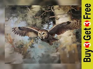 Majestätische Eule im Flug 7"x5" Druck auf mattem Papier | Fesselnde Tierwelt Kunst - Bild 1 von 17