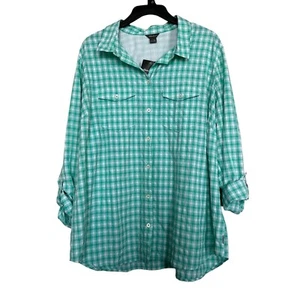 Eddie Bauer Women’s Sz 2XL Adventurer II Mint Green/White Checked Blouse NWT - Picture 1 of 9