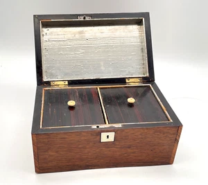 Antike Teebox aus Holz Teedose Tee Kasten Holztruhe Teetruhe ca 19x9,5x11,5cm - Picture 1 of 17
