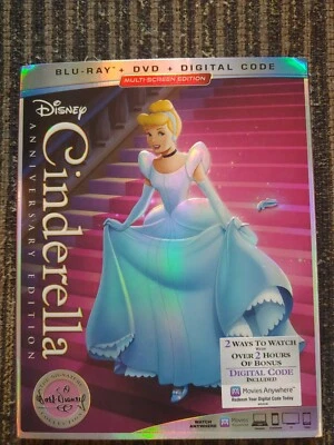 DISNEY CINDERELLA ANNIVERSARY ED. BLU-RAY & DVD & DIGITAL W/ SLIPCOVER BRAND NEW - Image 1 of 3