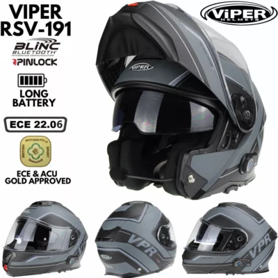 Klapphelm Motorradhelm mit Blinc Bluetooth Motorrad Helm Modularhelm Viper ECE - Bild 1 von 4