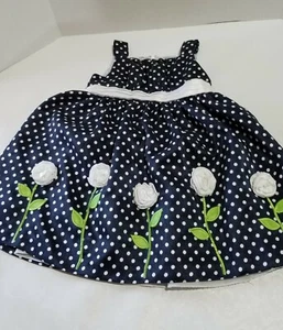 AMERICAN PRINCESS DRESS. 2T,EASTER,PARTY,NAVY POLKA DOT.TULLE UNDERSKIRT.FLOWERS - Picture 1 of 12