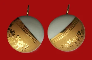 Limoges white porcelain earrings rare made in France gold plated floral - Picture 1 of 7
