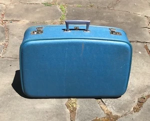 Vtg Vintage Mid Century Modern Blue Hard Suitcase Luggage Mod Prop Deco r😎😎😎 - Picture 1 of 12