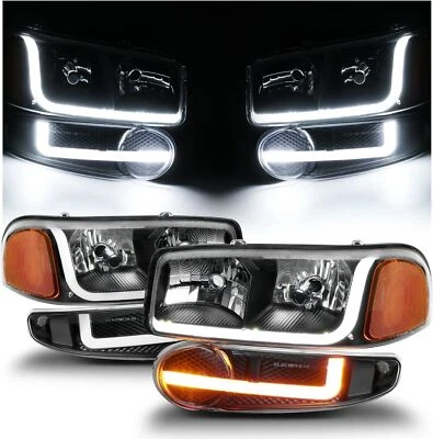 Faros negros tubo LED DRL Switchback para GMC Sierra Yukon 2002-2006 Foto 1 de 4