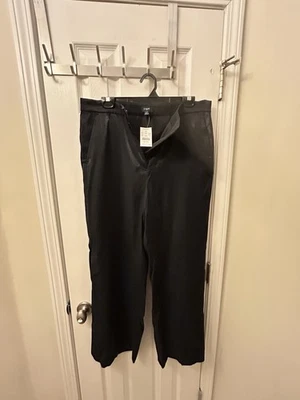 Pantalones de pierna ancha J.Crew alto brillo para mujer 14 negros satinados tiro alto nuevos con etiquetas Foto 1 de 4