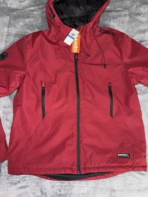 Superdry Jacket Coat Elite Windcheater Hooded Zip Up Mens Size XL Red Parka NWT - Image 1 of 4