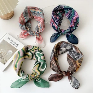 silk scarf headband cotton linen small square scarf for women art all-match - Picture 1 of 44