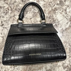 Moderne Picknick schwarz Kroko Kinder Mini Isoliertasche Handtasche - Bild 1 von 13