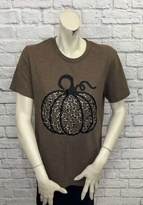 CAMISETA MUJER BELLA + LONA MARRÓN ESTAMPADO CALABAZA MANGA CORTA TALLA M Foto 1 de 4
