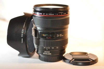 Objetivo Canon EOS EF 24-105 mm f/4 L USM IS EW-83H LEER para EOS T8 T7 90D 80D 7D 5D Foto 1 de 4