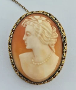 Vintage 1950s Gilt Gold Tone Large Ladies Oval 40mm Cameo Brooch Pendant - Picture 1 of 5