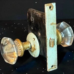 Antike 8 Punkt Kristallglas Türknauf Garnitur Messing mit Schließmechanismus - Bild 1 von 12