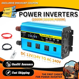 2000W/3000W/4000W Pure Sine Wave Inverter 12V/24V to 240V – 3 AC Outlets + 4 USB - Picture 1 of 65