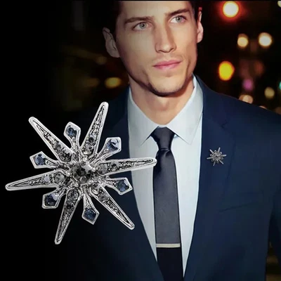 Men’s Star Lapel Pin Brooch Crystal Rhinestone Jewelry Suit Wedding Party Gift - Image 1 of 4