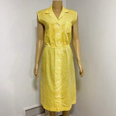 Melissa Lane Yellow Button Front Sleeveless Shirt Dress Midi Knee Length Medium - Image 1 of 4