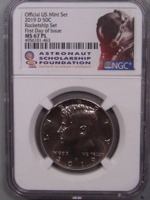 BU Proof Like 2019-d Clad Kennedy Half Dollar Rocket Ship Set NGC MS67 PL. #6 - Image 1 of 4