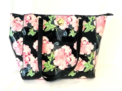 Bolso de Hombro Betsey Johnson Brillante Patente Vinilo Grande Floral Negro Rosa Foto 1 de 4