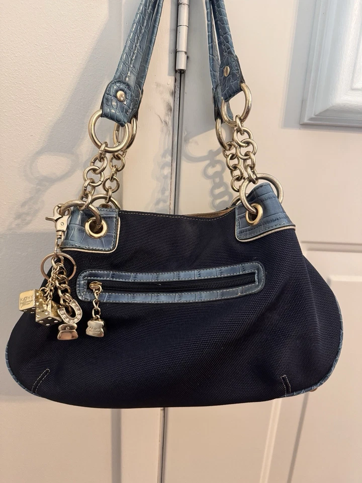 Bolso de Hombro de Colección Kathy Van Zeeland Lona Azul Cocodrilo - Borde en Relieve Nuevo Foto 1 de 4