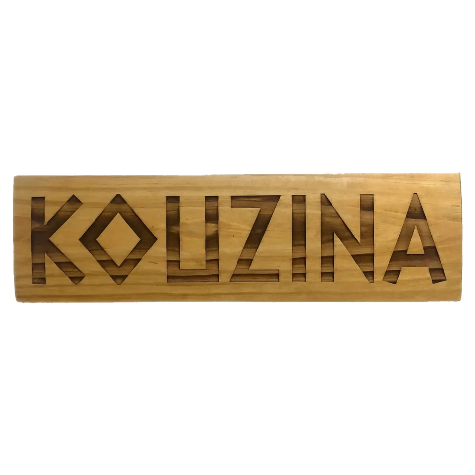 KOUZINA Greek Kitchen Greece Grecian Sign Plaque Food Decor ENGRAVED Wood Stain - Image 1 of 1