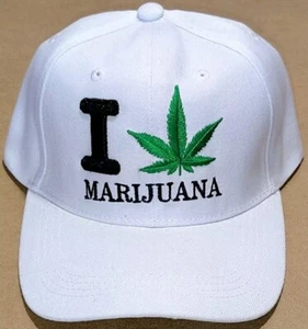 Cappello bianco I Love Marijuana foglia erba regolabile scatto posteriore berretto vaso foglia 420 smussato - Foto 1 di 2